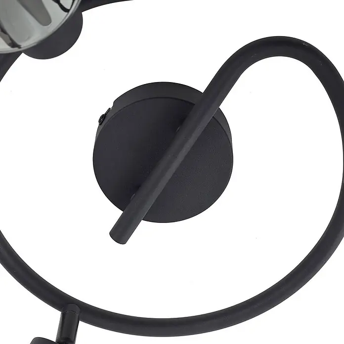 Lindby Deckenstrahler Netty - schwarz, alu / grau / zink, E14 - Schwarze Metalllampe mit gebogenem Arm und runder Montagebasis.