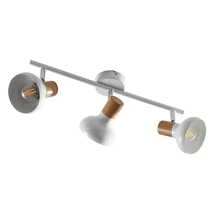 Lindby Deckenstrahler Fridolin - L x B x H: 45,5 x 10 x 19,5 cm, weiß / opal, weiß / opal, E14 - Weiße Deckenleuchte mit drei verstellbaren Spots, weißen Schirmen und Holzdetails, inkl. LED-Filamentlampen.