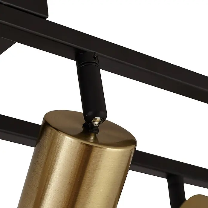 Lindby Deckenstrahler Bravius - schwarz, messing / gold, GU10 - Schwarze Stromschiene mit einem zylindrischen Strahler aus gebürstetem Messing.