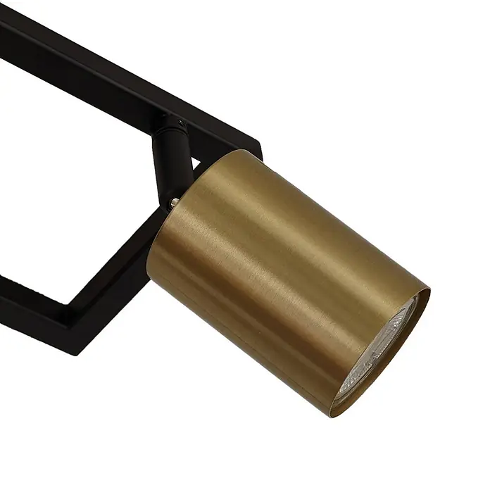 Lindby Deckenstrahler Bravius - schwarz, messing / gold, GU10 - Schwarz gerahmter Strahler mit zylindrischem Messingkopf.