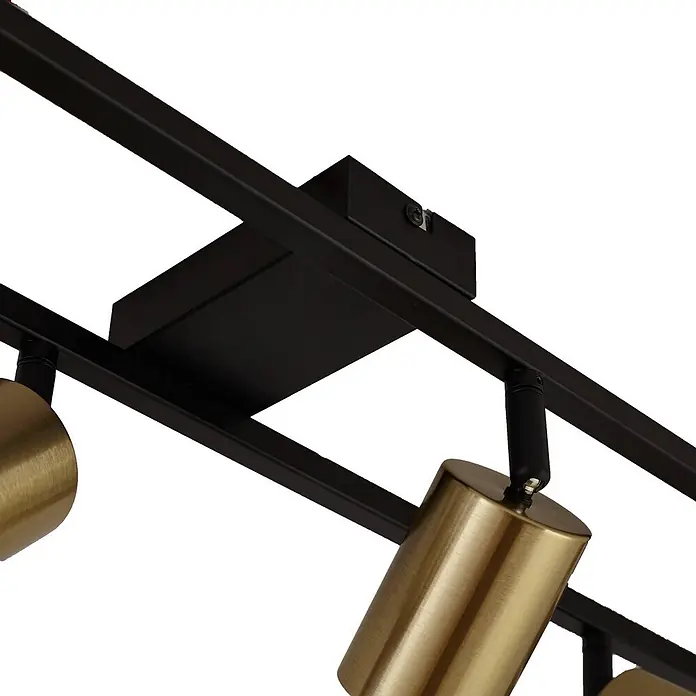 Lindby Deckenstrahler Bravius - schwarz, messing / gold, GU10 - Schwarze Deckenleuchte mit mehreren zylindrischen Messingstrahlern.