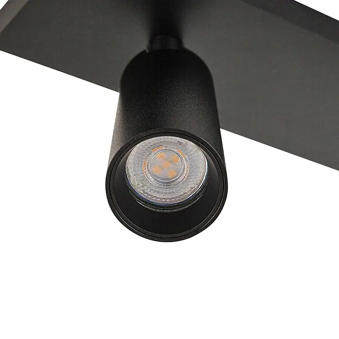 Arcchio Deckenstrahler Brinja Slim - L x B x H: 48 x 9 x 14,5 cm, schwarz, schwarz, GU10 - Schwarzer zylindrischer LED-Strahler mit strukturierter Oberfläche, montiert auf einer schwarzen rechteckigen Basis.