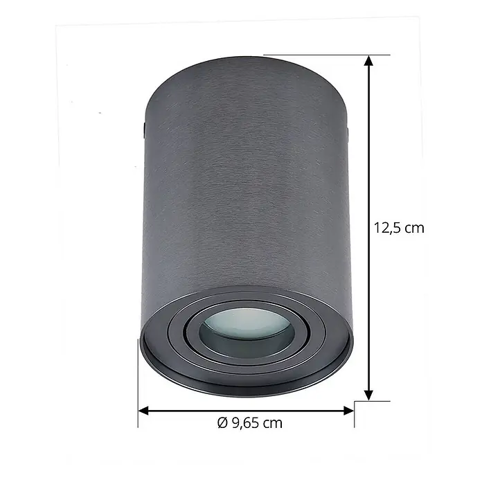 Arcchio Deckenstrahler Jolina - L x B x H: 9,65 x 9,65 x 12,5 cm, alu / grau / zink, GU10 - Dunkelgrauer, zylindrischer LED-Deckenstrahler aus gebürstetem Metall.