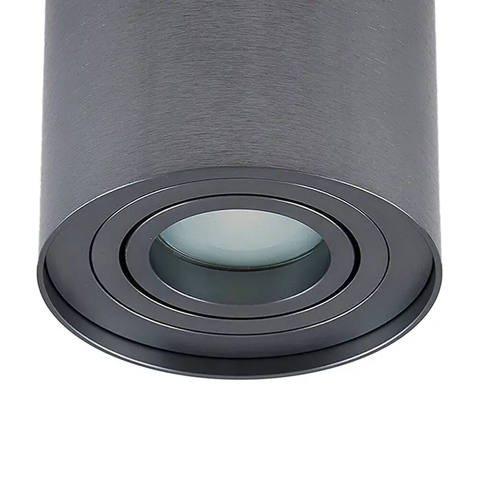 Arcchio Deckenstrahler Jolina - L x B x H: 9,65 x 9,65 x 12,5 cm, alu / grau / zink, GU10 - Dunkelgraue zylindrische LED-Downlight mit gebürsteter Metalloberfläche.