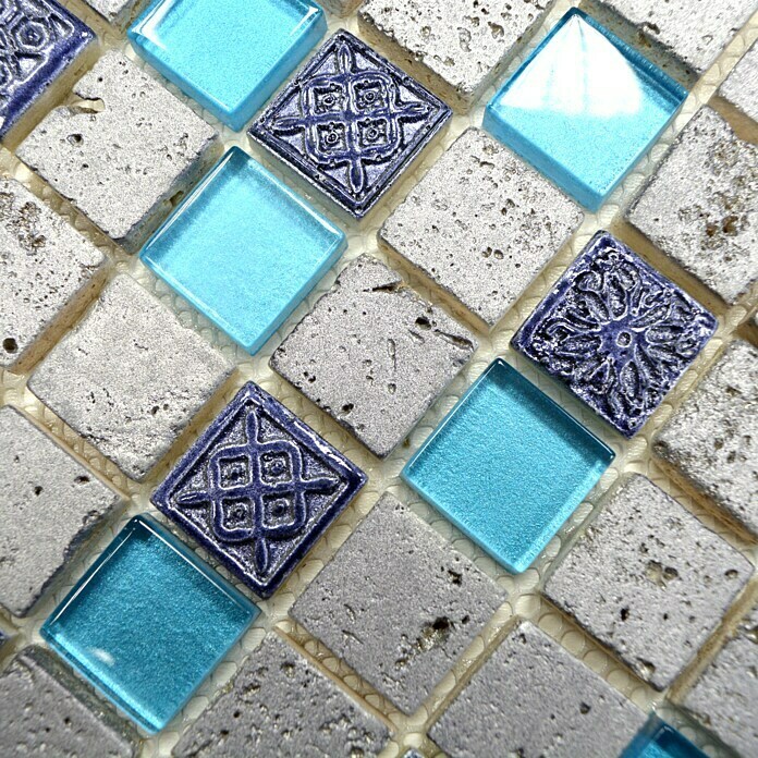 Mosaikfliese Quadrat Crystal Mix XCM CB 65 (30 x 32,5 cm, Blau, Glänzend)