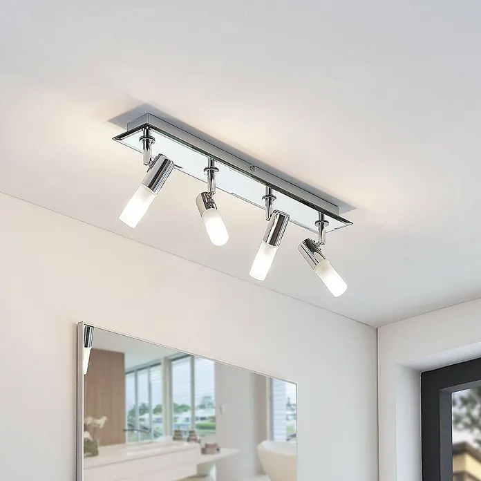 Lindby Deckenstrahler Zela - L x B x H: 53 x 13,5 x 11 cm, chrom / silber, G9 - Rechteckige Deckenleuchte aus Chrom und Glas mit vier verstellbaren Spotlights, an einer Decke montiert.