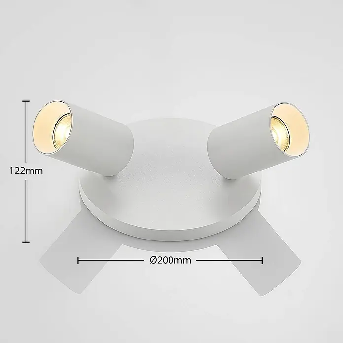 Arcchio Deckenstrahler Brinja - weiß / opal, weiß / opal, GU10 - Weiße Deckenleuchte mit zwei verstellbaren Strahlern. Maße: H 122mm, Ø 200mm.