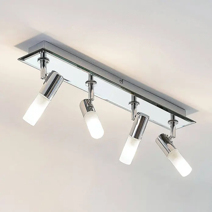 Lindby Deckenstrahler Zela - L x B x H: 53 x 13,5 x 11 cm, chrom / silber, G9 - Deckenleuchte aus Chrom und Glas mit vier verstellbaren weißen LED-Spots.