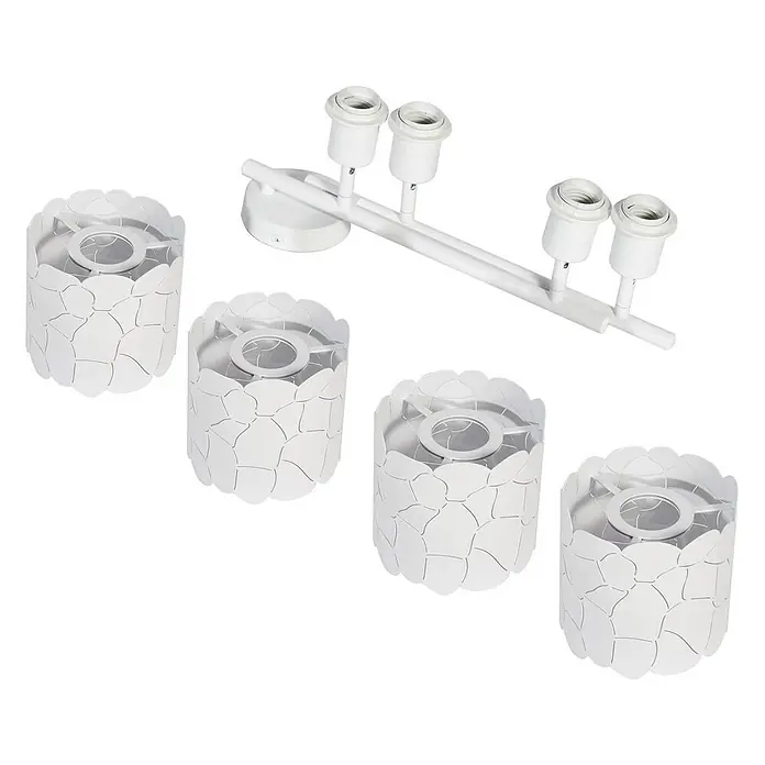 Lindby Deckenstrahler Aralena - L x B x H: 97 x 12 x 25 cm, weiß / opal, E27 - Weiße Metall-Stromschiene mit vier Lampenfassungen und vier passenden dekorativen Lampenschirmen.