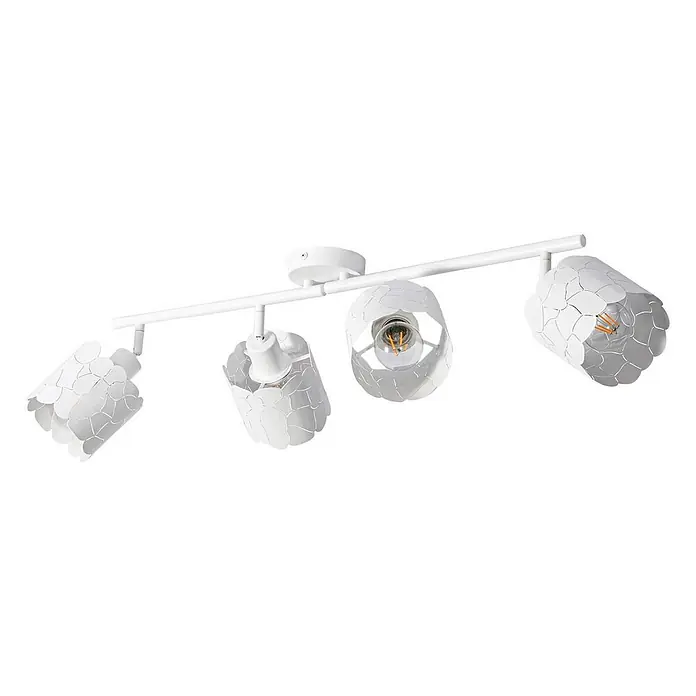 Lindby Deckenstrahler Aralena - L x B x H: 97 x 12 x 25 cm, weiß / opal, E27 - Weiße 4-flammige Deckenleuchte mit strukturierten Metall-Lampenschirmen und sichtbaren Filament-Birnen.
