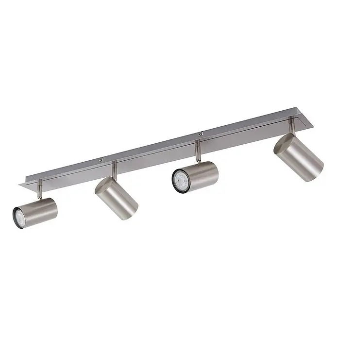 Lindby Deckenstrahler Joffrey - alu / grau / zink, alu / grau / zink, GU10 - Gebürstete Metall-Vierfach-Linearstrahlerleuchte mit verstellbaren zylindrischen Köpfen.