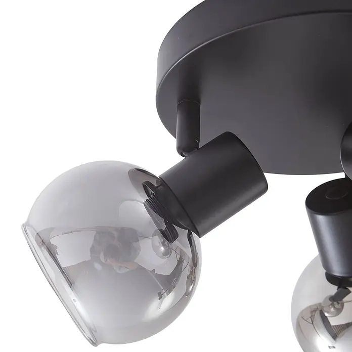 Lindby Deckenstrahler Hedvig - L x B x H: 35 x 35 x 13 cm, schwarz, alu / grau / zink, E14 - Schwarzer Deckenstrahler mit Rauchglas-Lampenschirmen.