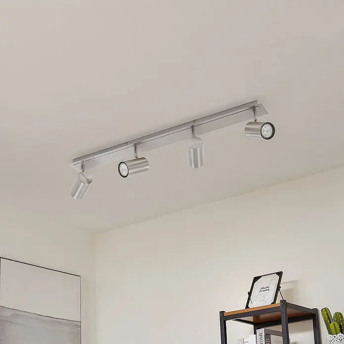 Lindby Deckenstrahler Joffrey - alu / grau / zink, alu / grau / zink, GU10 - Deckenstrahler aus gebürstetem Metall mit vier verstellbaren Spots.