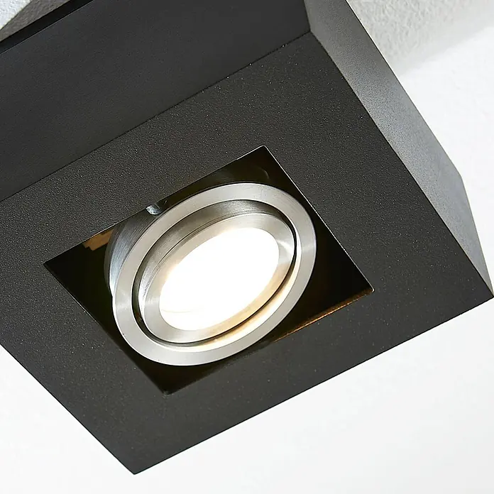 Arcchio Deckenstrahler Vince - schwarz, schwarz, GU10 - Quadratischer, dunkelgrauer Deckenstrahler mit schwenkbarer LED-Lichtquelle aus gebürstetem Metall.