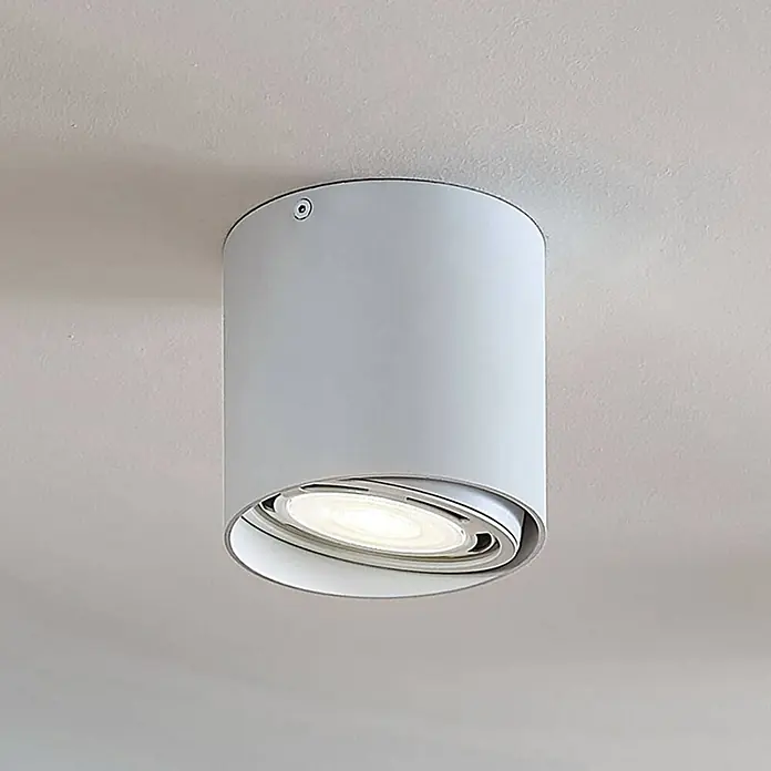 Arcchio Deckenstrahler Mabel - weiß / opal, weiß / opal, GU10 - Weiße zylindrische Deckenaufbauleuchte mit verstellbarem, beleuchtetem LED-Spot.