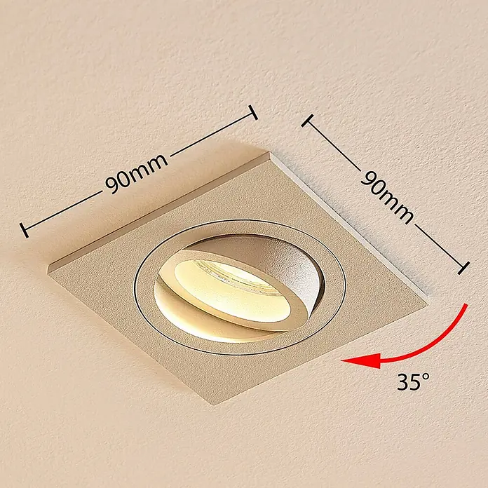 Arcchio Deckenstrahler Sophia - weiß / opal, GU10 - Quadratischer 90x90mm beiger LED-Einbaustrahler mit verstellbarer, um 35° neigbarer Lichtquelle für die Decke.