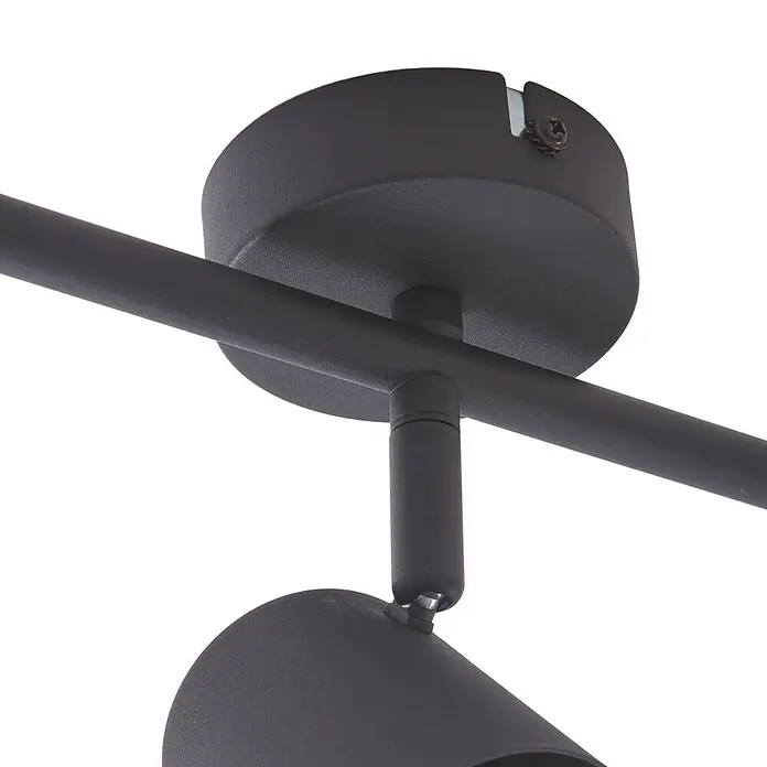 Lindby Deckenstrahler Jorell - L x B x H: 50,5 x 8 x 15,5 cm, schwarz, schwarz, GU10 - Dunkelgraue Metallschiene mit verstellbarem Strahler und runder Basis.