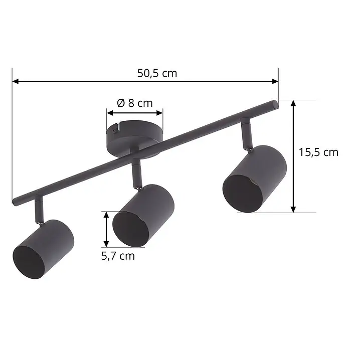 Lindby Deckenstrahler Jorell - L x B x H: 50,5 x 8 x 15,5 cm, schwarz, schwarz, GU10 - Dunkelgraue Metall-Deckenleuchte mit drei verstellbaren Strahlern.
