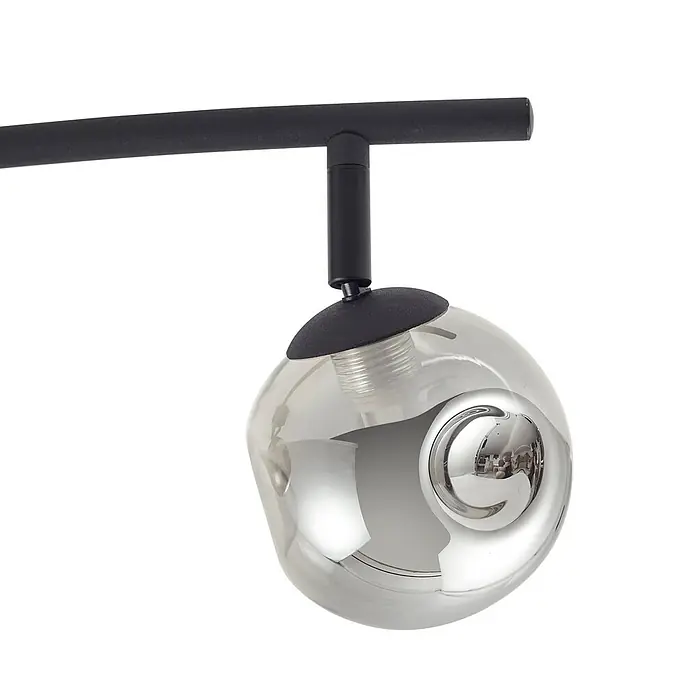 Lindby Deckenstrahler Valentina - L x B x H: 70 x 10 x 19 cm, schwarz, alu / grau / zink, G9 - Schwarze Stromschiene mit mattem Finish, mit einem rauchfarbenen oder verchromten, kugelförmigen Glasschirm.