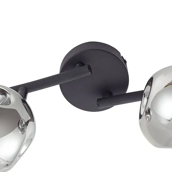Lindby Deckenstrahler Valentina - L x B x H: 70 x 10 x 19 cm, schwarz, alu / grau / zink, G9 - Schwarze zweiflammige Deckenleuchte mit sphärischen Chromköpfen, Montagebasis und Armen sichtbar.