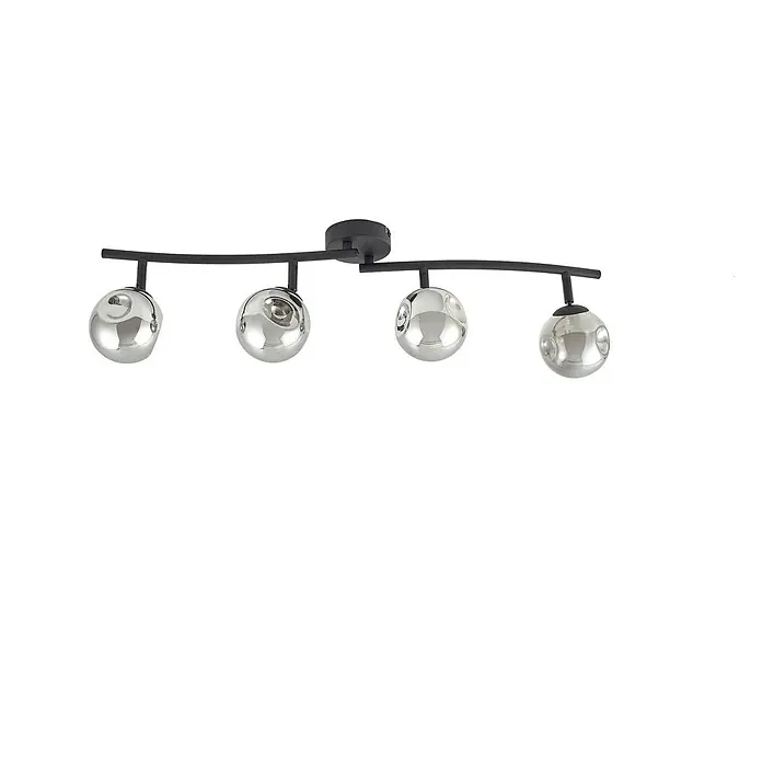 Lindby Deckenstrahler Valentina - L x B x H: 70 x 10 x 19 cm, schwarz, alu / grau / zink, G9 - Schwarze, geschwungene Deckenstrahlerleiste mit vier reflektierenden silbernen Kugelleuchten.