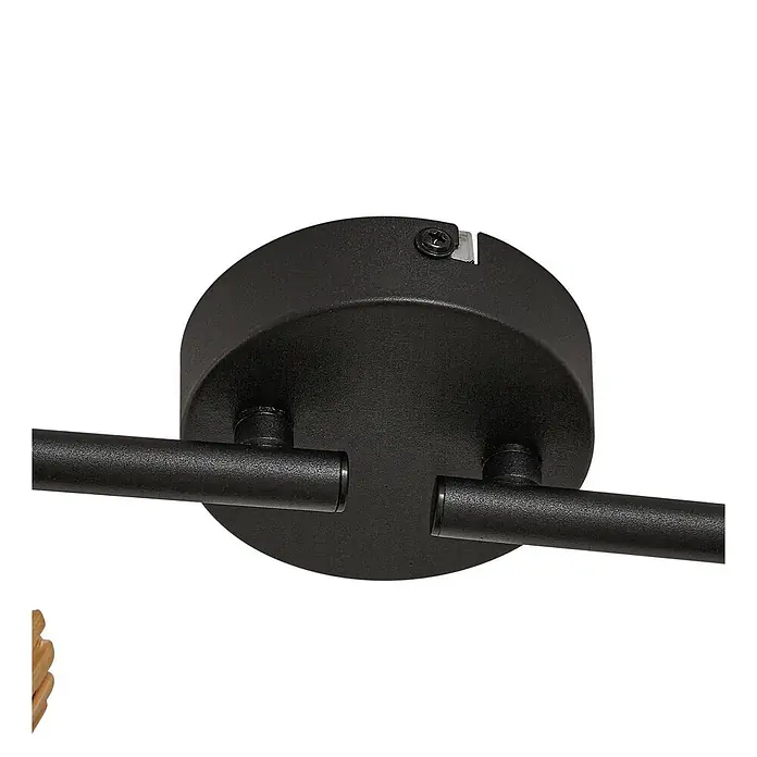 Lindby Deckenstrahler Stralino - L x B x H: 60,5 x 9 x 18 cm, Holz hell, GU10 - Mattschwarze Metall-Leuchtenmontagebasis mit zwei Armen.