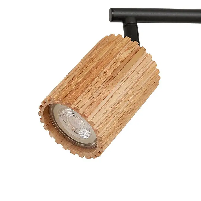 Lindby Deckenstrahler Stralino - L x B x H: 60,5 x 9 x 18 cm, Holz hell, GU10 - Zylindrischer Strahler aus Naturholz mit geriffelter Fassung, an schwarzer Stange befestigt.