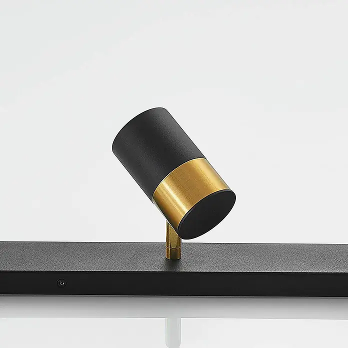 Arcchio Deckenstrahler Evaro - schwarz, schwarz, GU10 - Schwarz-goldene Stromschienenleuchte auf schwarzer Schiene mit verstellbarem zylindrischem Spot.