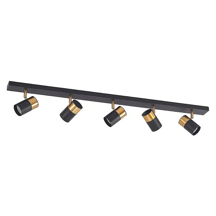 Arcchio Deckenstrahler Evaro - schwarz, schwarz, GU10 - Schwarze Stromschiene mit fünf verstellbaren, schwarz-goldenen Strahlern.