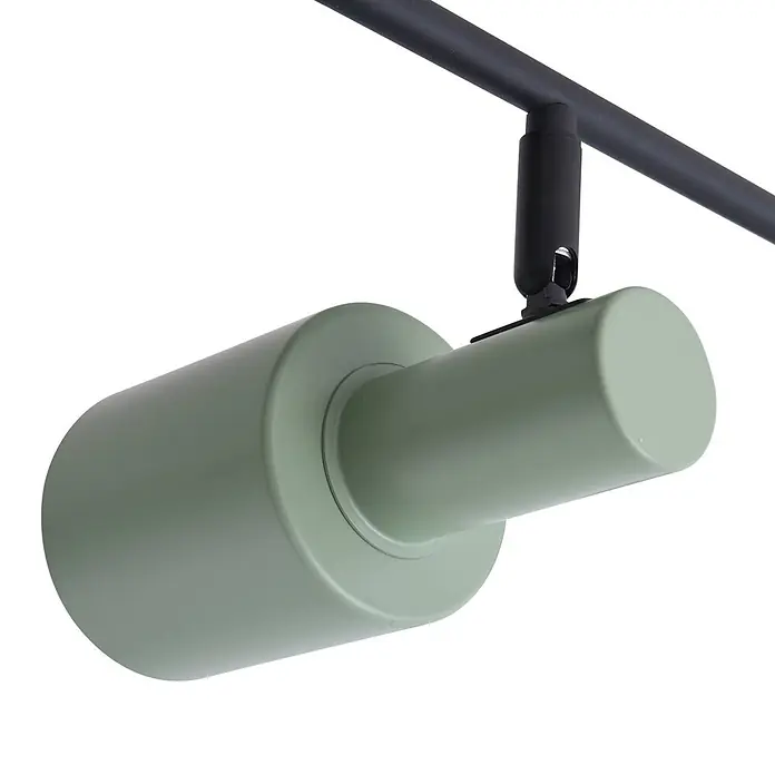 Lindby Deckenstrahler Ovelia - L x B x H: 79,5 x 9 x 25 cm, schwarz, grün, E27 - Zylindrischer salbeigrüner Strahler an einer schwarzen Schiene.