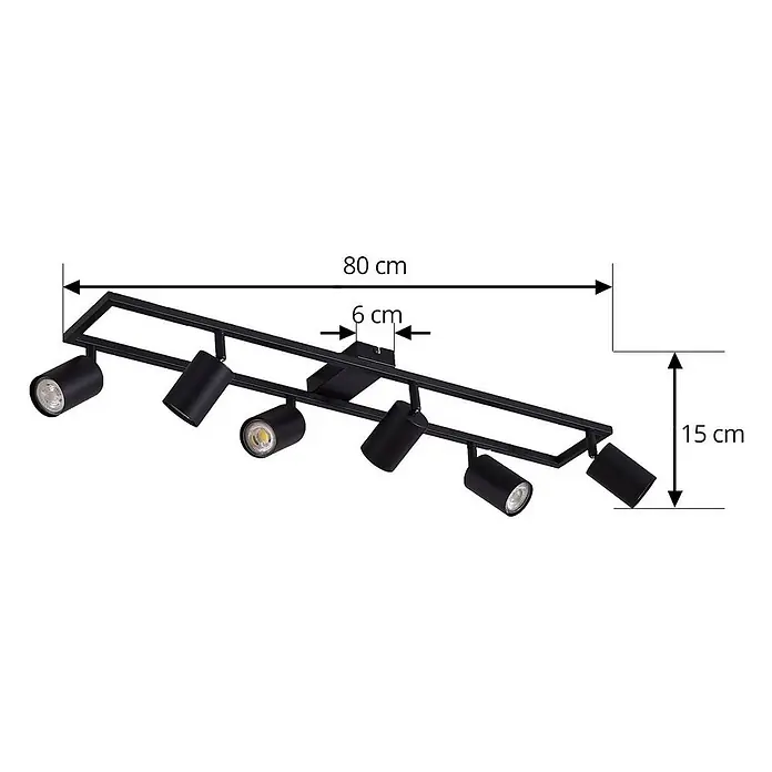 Lindby Deckenstrahler Bravius - L x B x H: 80 x 12 x 15 cm, schwarz, schwarz, GU10 - Schwarze lineare Deckenleuchte mit sechs verstellbaren LED-Strahlern.