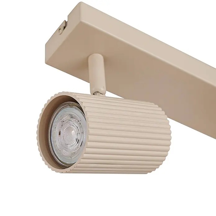 Lindby Deckenstrahler Kardis - L x B x H: 45 x 6 x 16 cm, creme / amber, creme / amber, GU10 - Beiger Schienenstrahler aus Metall mit geripptem, zylindrischem Spot und LED-Birne auf einer Schiene.