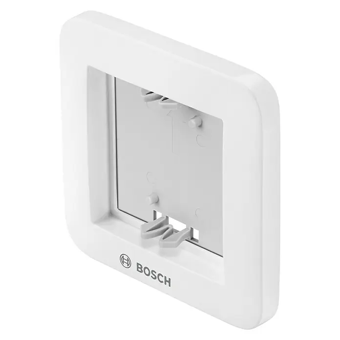 Bosch Smart Home Universalschalter - Reichweite Funk: 101 m, Aufputz - Nahaufnahme einer weißen Bosch-Wandhalterung, ideal zur Befestigung von Geräten und Sensoren an Wänden.