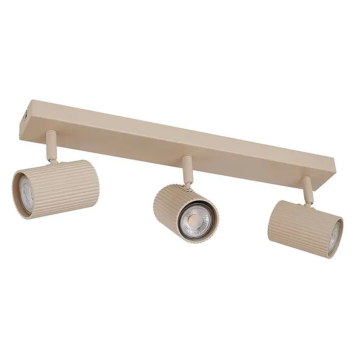 Lindby Deckenstrahler Kardis - L x B x H: 45 x 6 x 16 cm, creme / amber, creme / amber, GU10 - Beigefarbene Metallschiene mit drei verstellbaren, gerippten Zylinderspots, ideal für gezielte Beleuchtung.