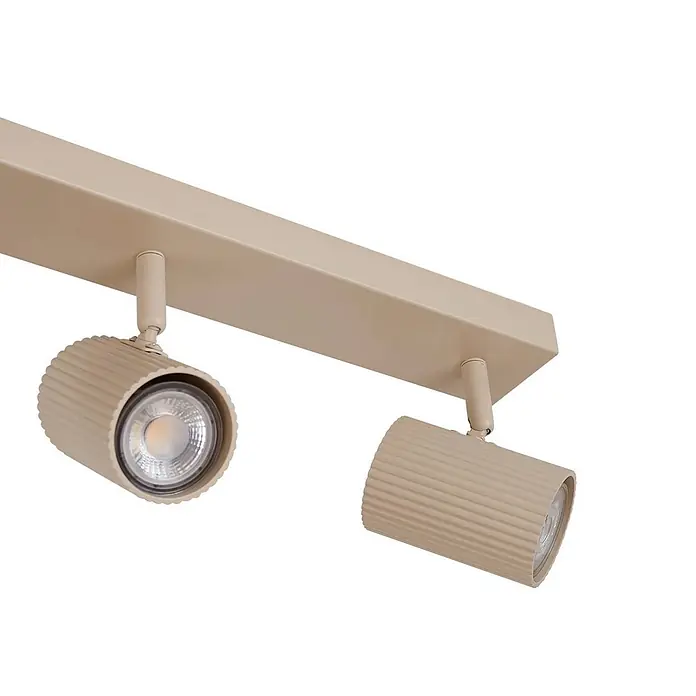 Lindby Deckenstrahler Kardis - L x B x H: 45 x 6 x 16 cm, creme / amber, creme / amber, GU10 - Beigefarbene Deckenleuchte mit zwei geriffelten Strahlern, jeweils mit LED-Birne.