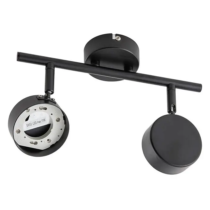 Lindby Deckenstrahler Jyla - schwarz, 2GX53 - Schwarze Deckenleuchte aus Metall mit zwei verstellbaren Strahlern auf einer Stange, GX53 LED-Leuchtmittel kompatibel.