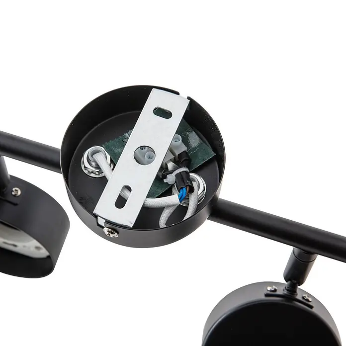 Lindby Deckenstrahler Jyla - schwarz, 2GX53 - Schwarze Metall-Spotlight-Leuchte mit freiliegender interner Verkabelung und Montagehalterung.