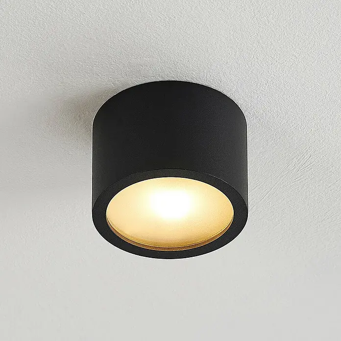 Arcchio Deckenstrahler Nieva - L x B x H: 10 x 10 x 6,5 cm, schwarz, schwarz, G9 - Schwarze zylindrische Deckenleuchte mit warmem Licht.