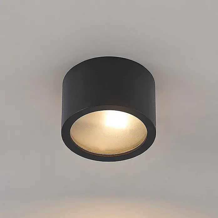 Arcchio Deckenstrahler Nieva - L x B x H: 10 x 10 x 6,5 cm, schwarz, schwarz, G9 - Dunkelgraue zylindrische Deckenleuchte mit beleuchtetem mattem Diffusor.