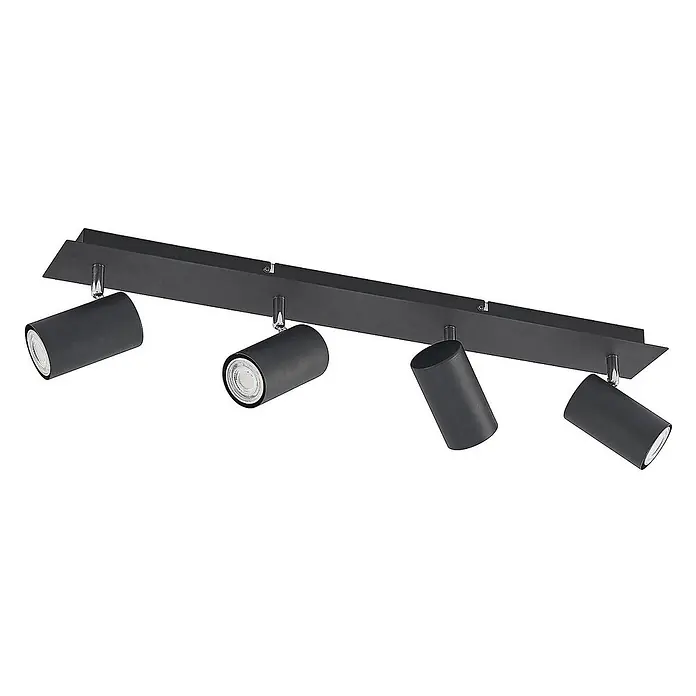 Lindby Deckenstrahler Joffrey - schwarz, schwarz, GU10 - Matte schwarze Metall-Deckenleiste mit vier zylindrischen, verstellbaren Strahlern.