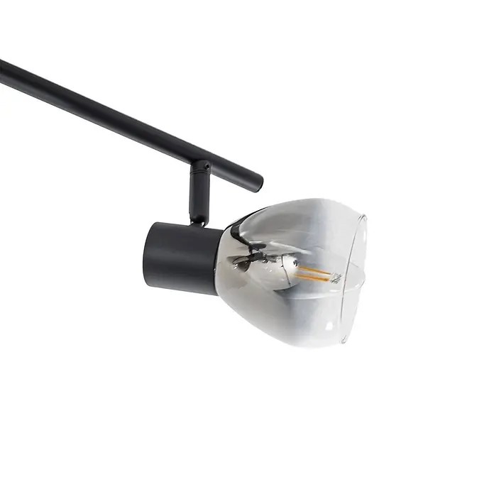 Lindby Deckenstrahler Pendura - schwarz, alu / grau / zink, E14 - Schwarze Metall-Stromschienenleuchte mit klarem, silbern getöntem Glasschirm und LED-Filamentbirne.