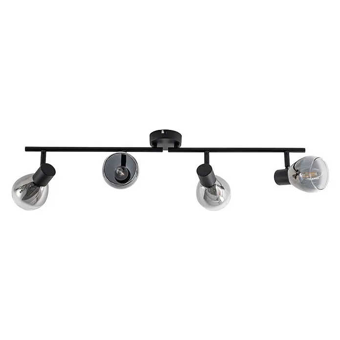 Lindby Deckenstrahler Pendura - schwarz, alu / grau / zink, E14 - Schwarze Deckenleuchte mit vier verstellbaren Strahlern, Rauchglas-Lampenschirmen.