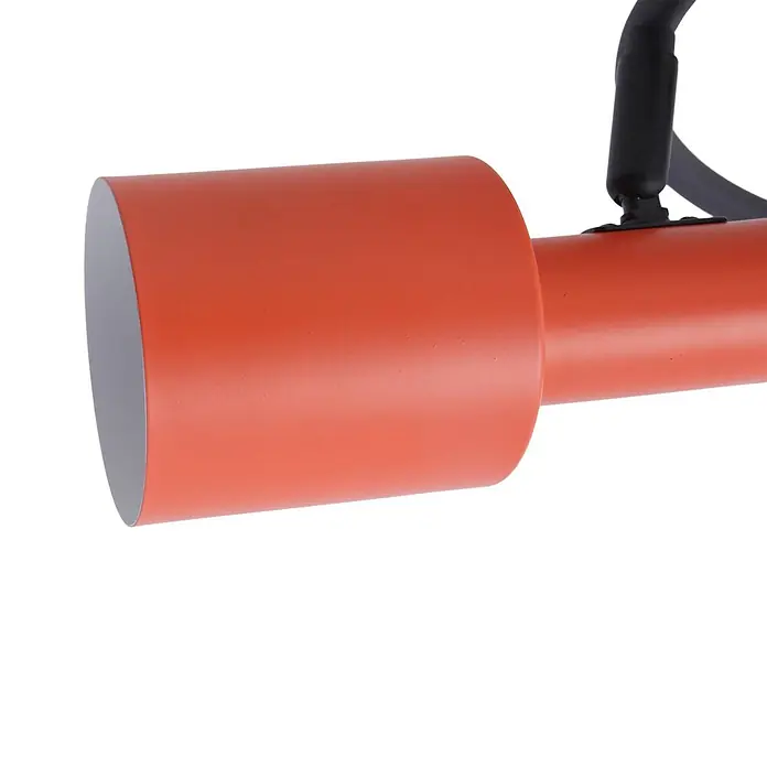 Lindby Deckenstrahler Ovelia - gelb / orange, E27 - Orangeroter zylindrischer Strahlerkopf mit grauem Innenrand, befestigt an einer schwarzen Halterung.