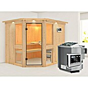 Karibu Systemsauna Amelia 3 (Mit Sauna Bio-Ofen 9 kW inkl. Steuerung Easy, Mit Dachkranz und Beleuchtung, 196 x 231 x 198 cm)