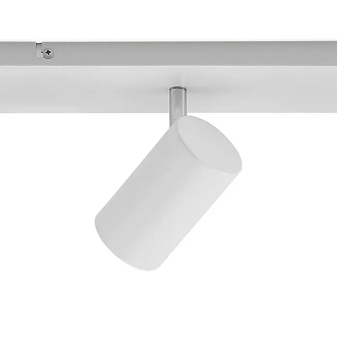 Lindby Deckenstrahler Joffrey - L x B x H: 116 x 9 x 16,5 cm, weiß / opal, weiß / opal, GU10 - Weißer zylindrischer Schienenstrahler, an einer hellgrauen Linearschiene befestigt.