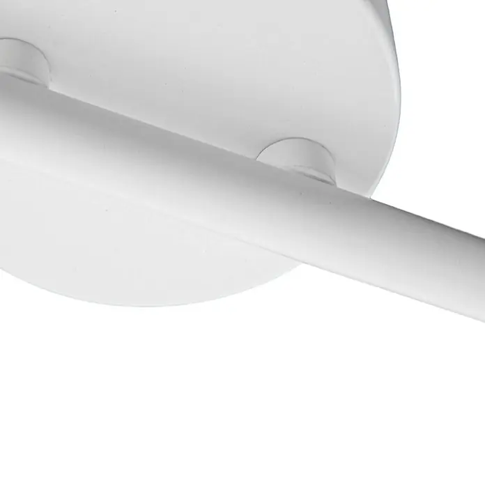 Lindby Deckenstrahler Jyla - weiß / opal, 2GX53 - Detail einer weißen modernen Decken- oder Wandleuchte mit linearer Stange und runder Befestigungsbasis.