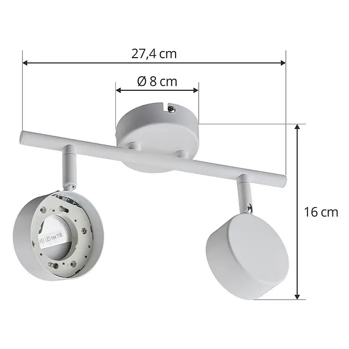 Lindby Deckenstrahler Jyla - weiß / opal, 2GX53 - Weißer Deckenstrahler aus Metall mit zwei verstellbaren Spots.