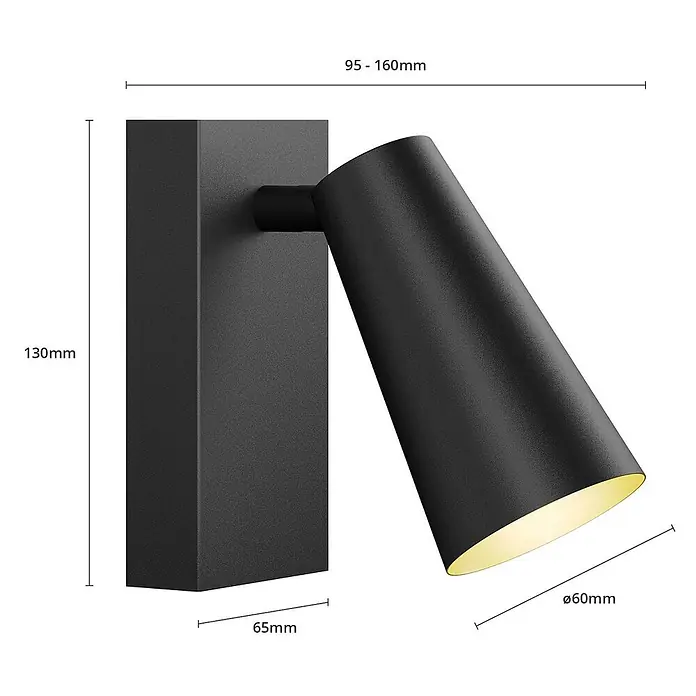 Lucande Deckenstrahler Angelina - schwarz, schwarz, GU10 - Moderne schwarze verstellbare LED-Wandleuchte mit zylindrischem Kopf und goldener Innenseite.