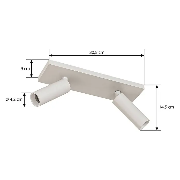Arcchio Deckenstrahler Brinja Slim - weiß / opal, weiß / opal, GU10 - Weiße rechteckige Aufputz-Spotleuchte mit zwei verstellbaren Strahlern, 30,5 cm lang, 14,5 cm Gesamthöhe.