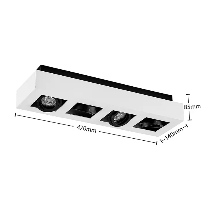 Arcchio Deckenstrahler Vince - weiß / opal, weiß / opal, GU10 - Weißer, rechteckiger 3-fach Einbaustrahler mit schwarzen, verstellbaren Spots. Maße: 470mm L x 140mm B x 85mm H.